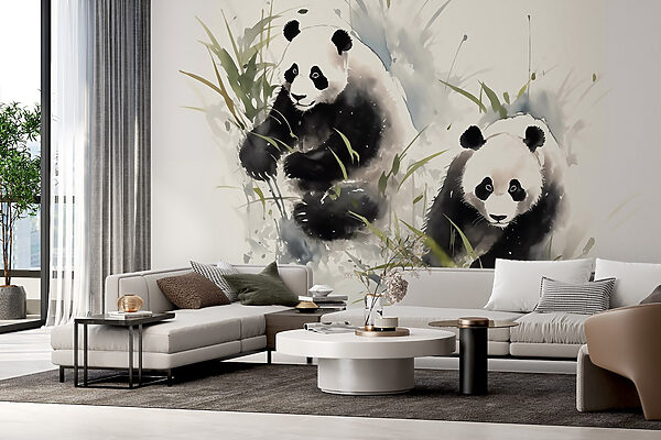 Couple of pandas in grass Couple of pandas in grass