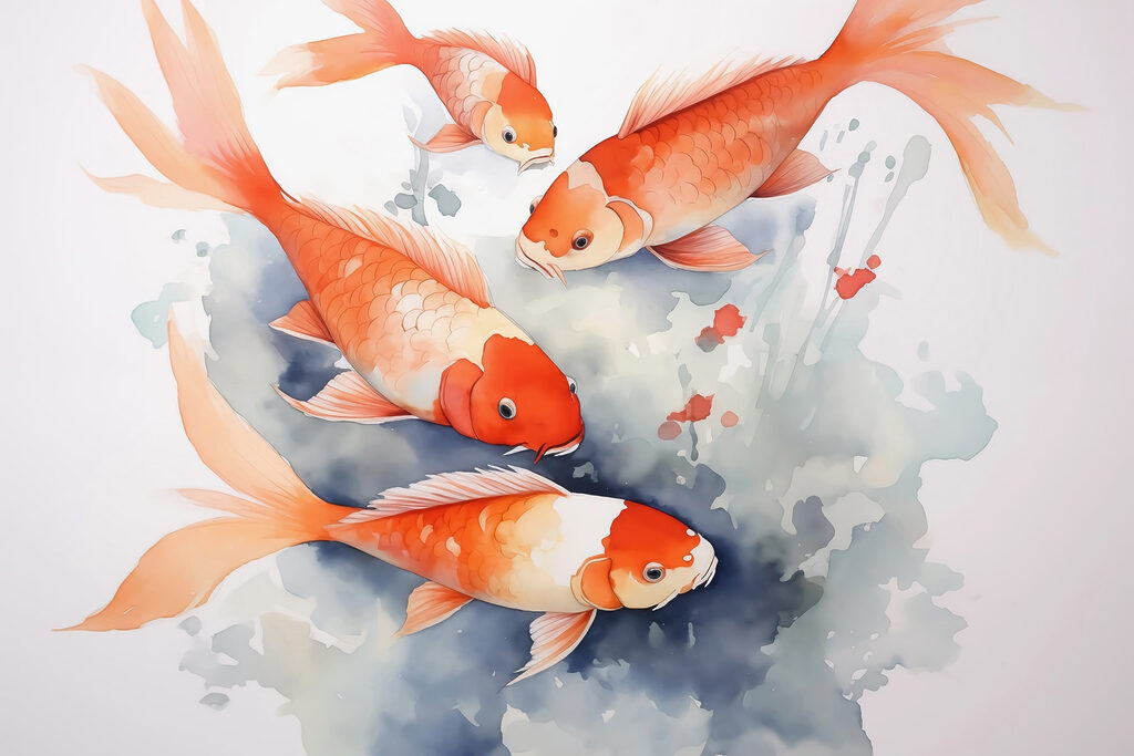 Group of orange and white fish swimming in water