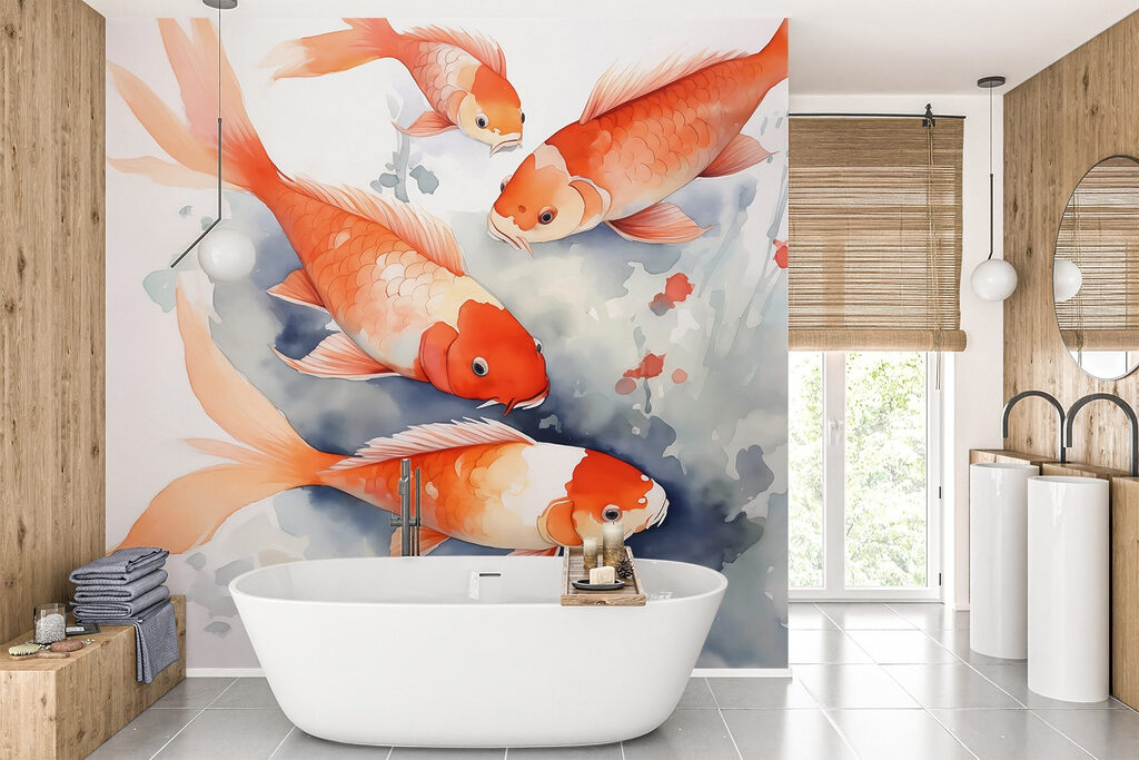 Group of orange and white fish swimming in water
