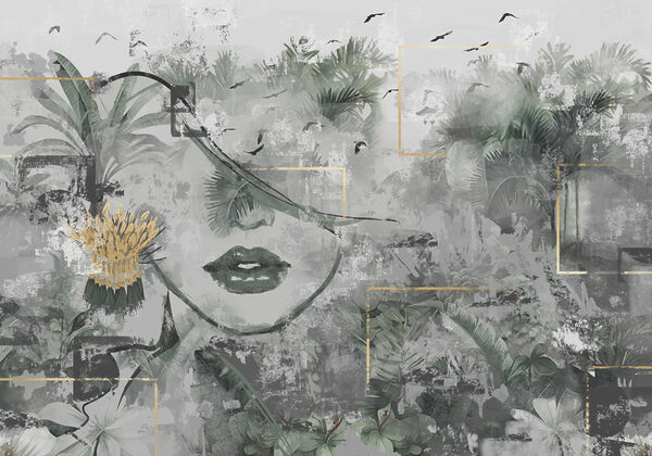 Painting of a woman's face and plants Painting of a woman's face and plants