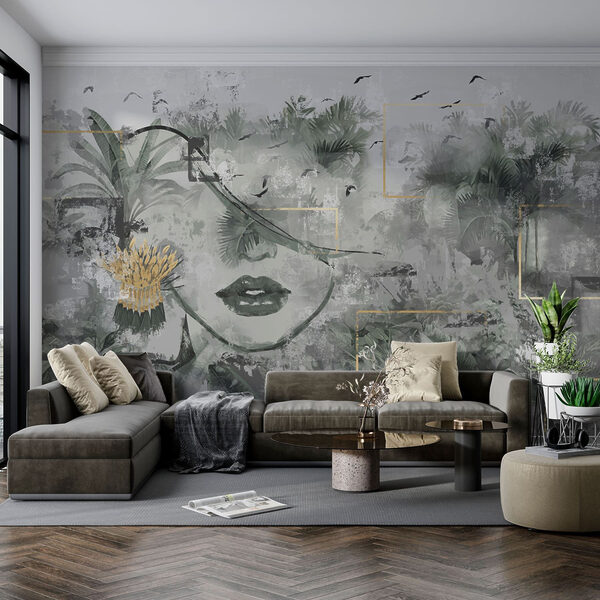 Painting of a woman's face and plants Painting of a woman's face and plants