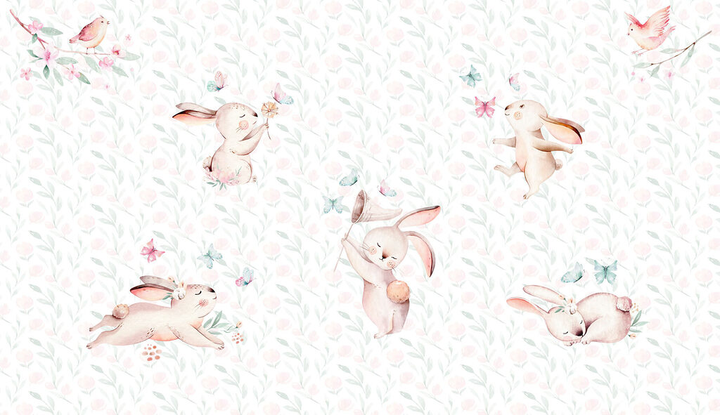 Pattern of watercolor bunnies and butterflies Pattern of watercolor bunnies and butterflies