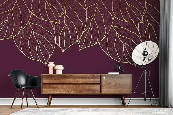 Elegant leaves on deep maroon background Elegant leaves on deep maroon background