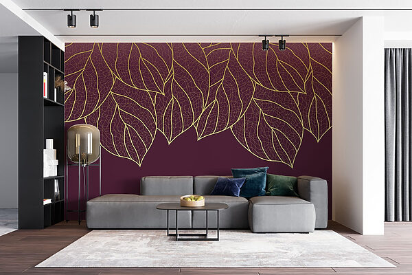Elegant leaves on deep maroon background Elegant leaves on deep maroon background