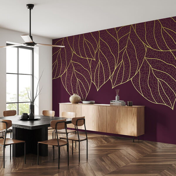 Elegant leaves on deep maroon background Elegant leaves on deep maroon background