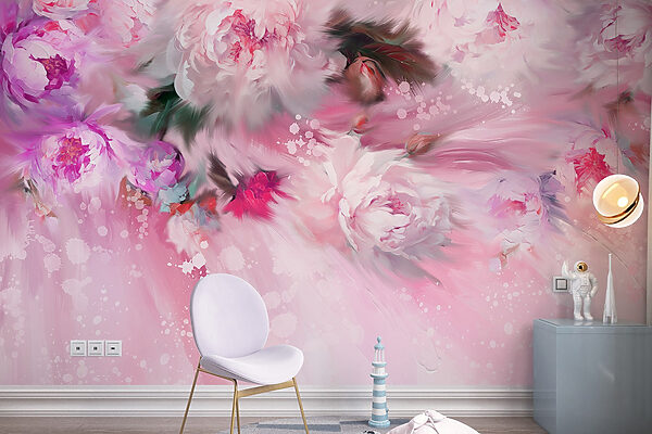 Painting of flowers on a pink background Painting of flowers on a pink background