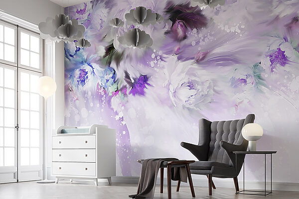Painting of flowers and feathers Painting of flowers and feathers