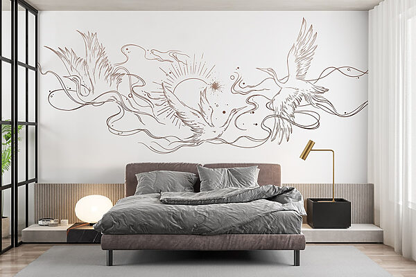 Drawing of birds and sun Drawing of birds and sun