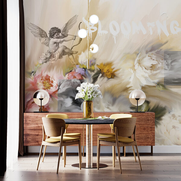 Painting of angels with a bow and arrow shooting flowers Painting of angels with a bow and arrow shooting flowers
