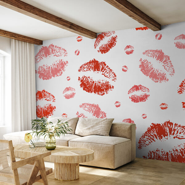Group of red lipstick prints Group of red lipstick prints