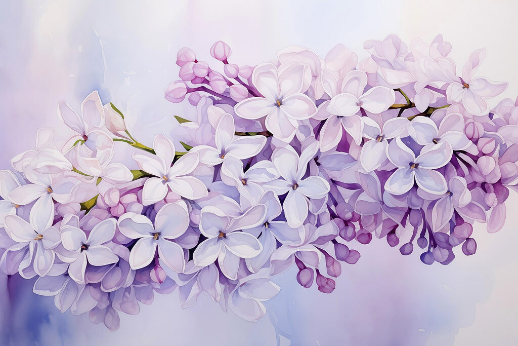Painting of a branch of purple flowers Painting of a branch of purple flowers