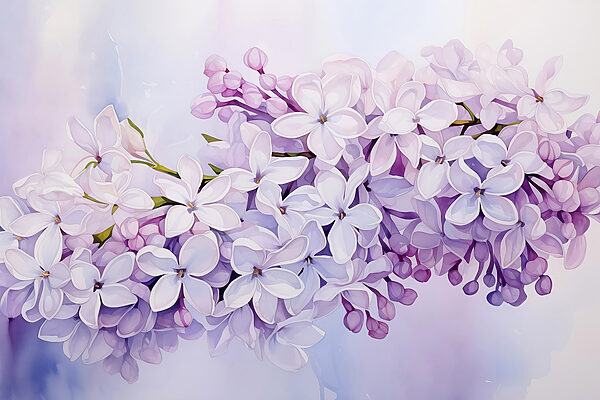 Painting of a branch of purple flowers Painting of a branch of purple flowers