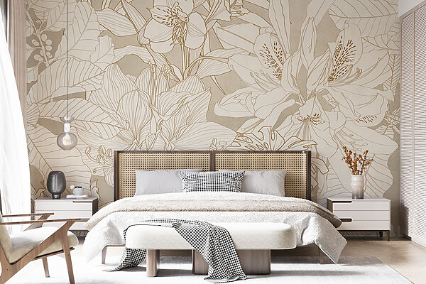 Wallpaper with flowers and leaves Wallpaper with flowers and leaves