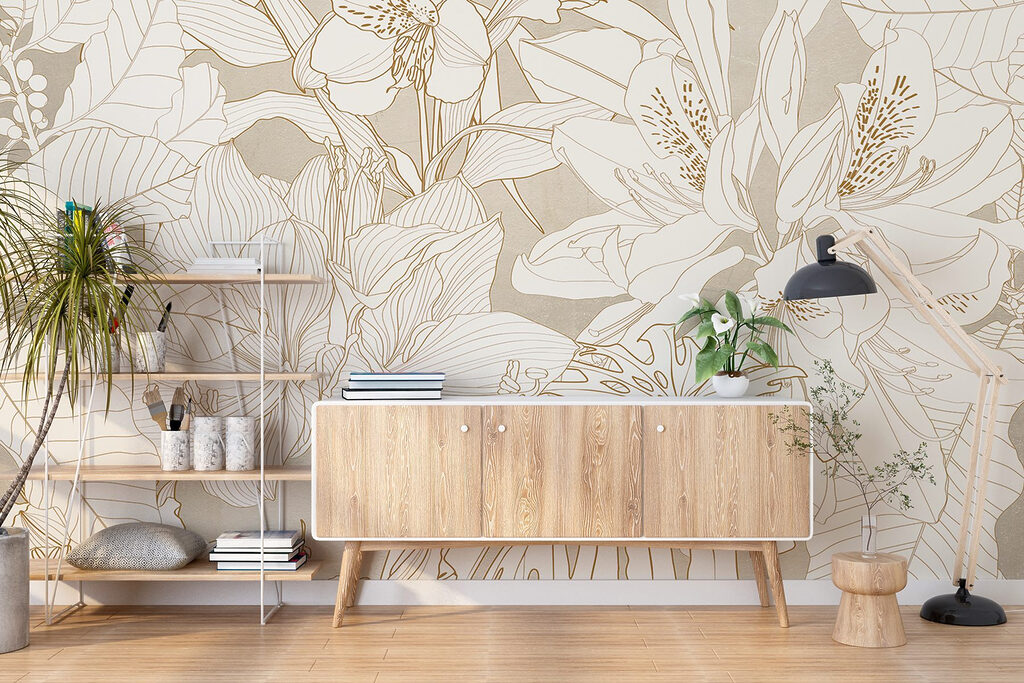 Wallpaper with flowers and leaves Wallpaper with flowers and leaves