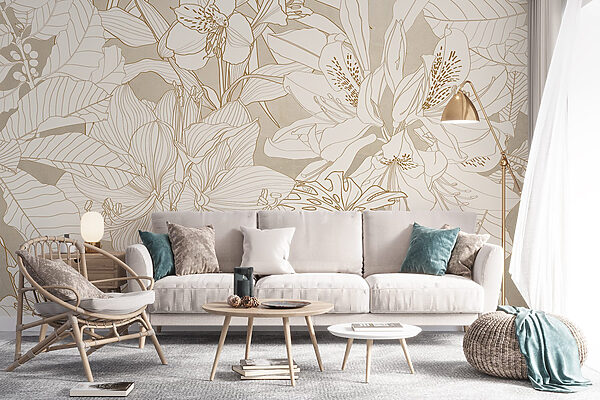 Wallpaper with flowers and leaves Wallpaper with flowers and leaves