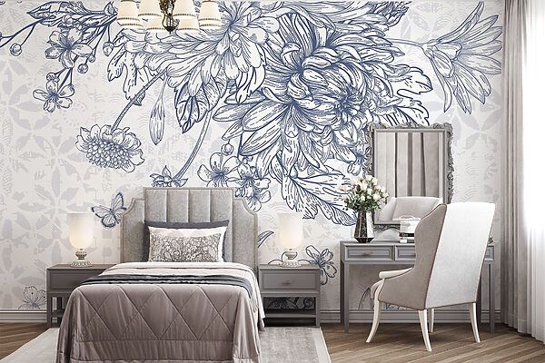 Floral illustration with delicate butterflies Floral illustration with delicate butterflies