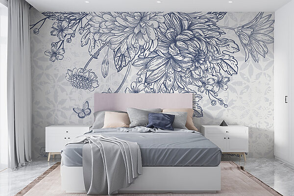 Floral illustration with delicate butterflies Floral illustration with delicate butterflies
