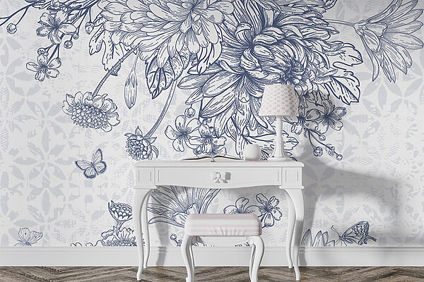 Floral illustration with delicate butterflies Floral illustration with delicate butterflies