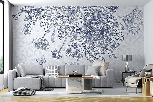 Floral illustration with delicate butterflies Floral illustration with delicate butterflies