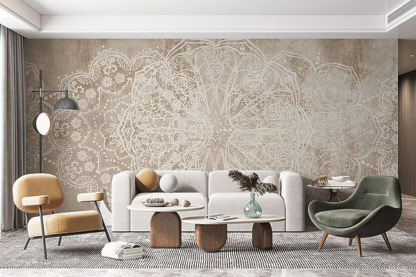 White ornate design on a brown surface White ornate design on a brown surface