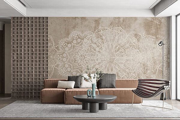 White ornate design on a brown surface White ornate design on a brown surface