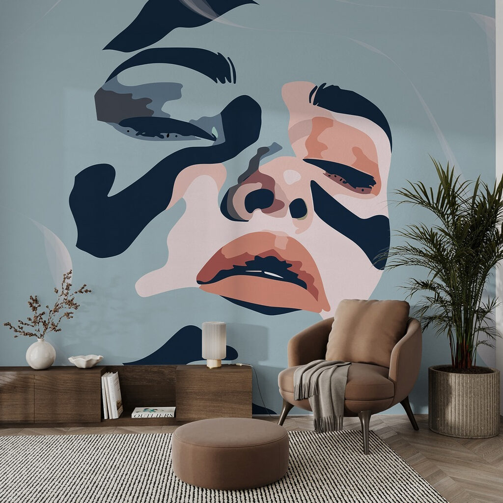 Woman's face with black and blue paint Woman's face with black and blue paint