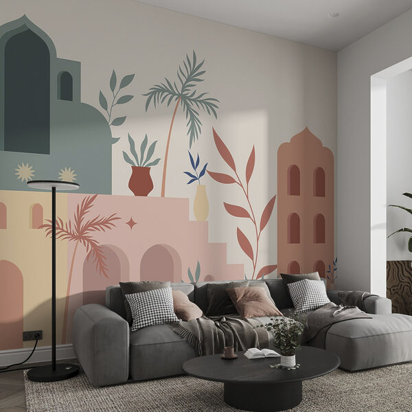Colorful illustration of buildings and plants Colorful illustration of buildings and plants