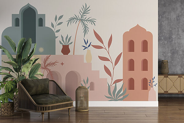 Colorful illustration of buildings and plants Colorful illustration of buildings and plants