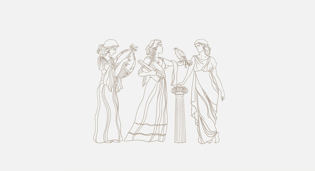 Line drawing of women in long dresses Line drawing of women in long dresses