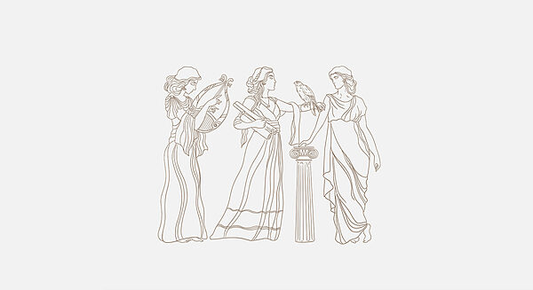 Line drawing of women in long dresses Line drawing of women in long dresses