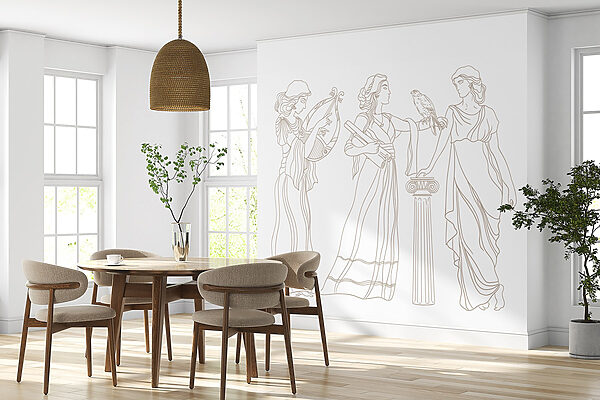 Line drawing of women in long dresses Line drawing of women in long dresses