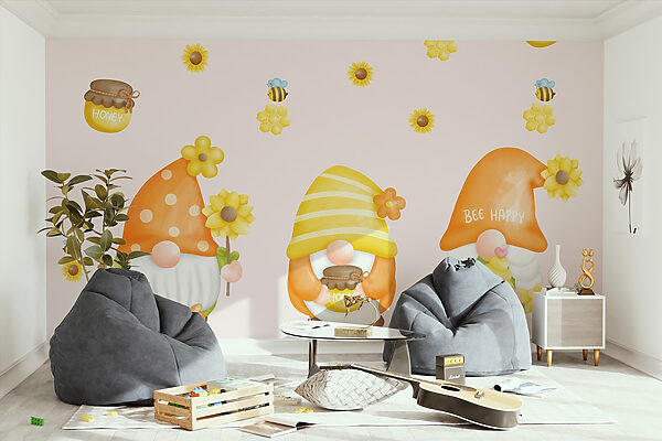 Group of gnomes with flowers and bees Group of gnomes with flowers and bees