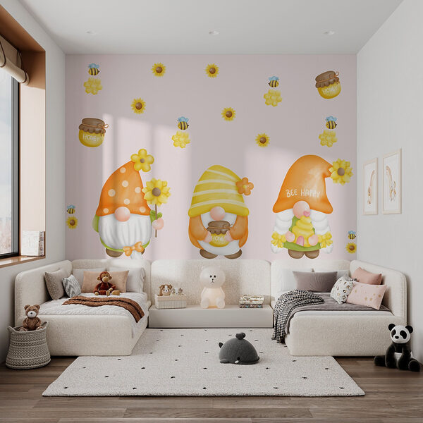 Group of gnomes with flowers and bees Group of gnomes with flowers and bees