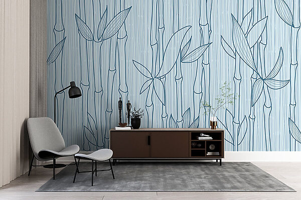 Blue line drawing of bamboo Blue line drawing of bamboo