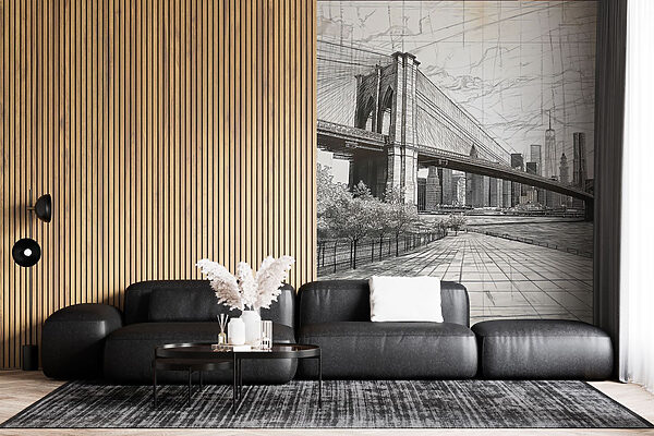 Drawing of a bridge and a city Drawing of a bridge and a city