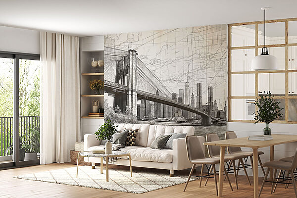 Drawing of a bridge and a city Drawing of a bridge and a city