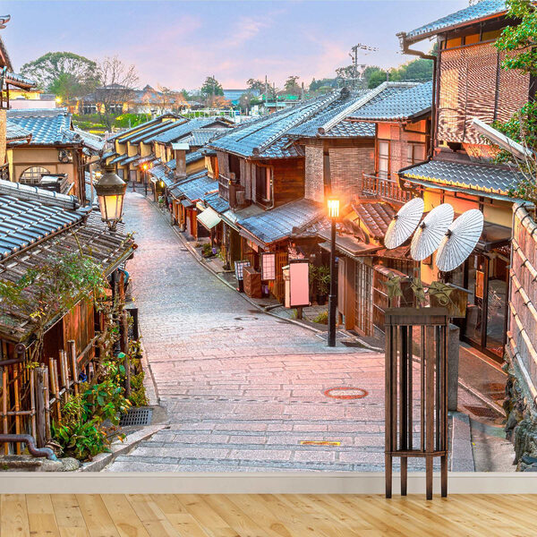 Street with buildings and lanterns Street with buildings and lanterns