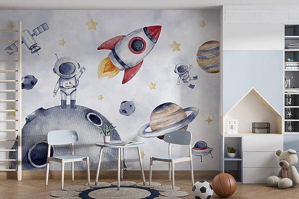 Wall murals Watercolor of space objects (SKU: w01461)