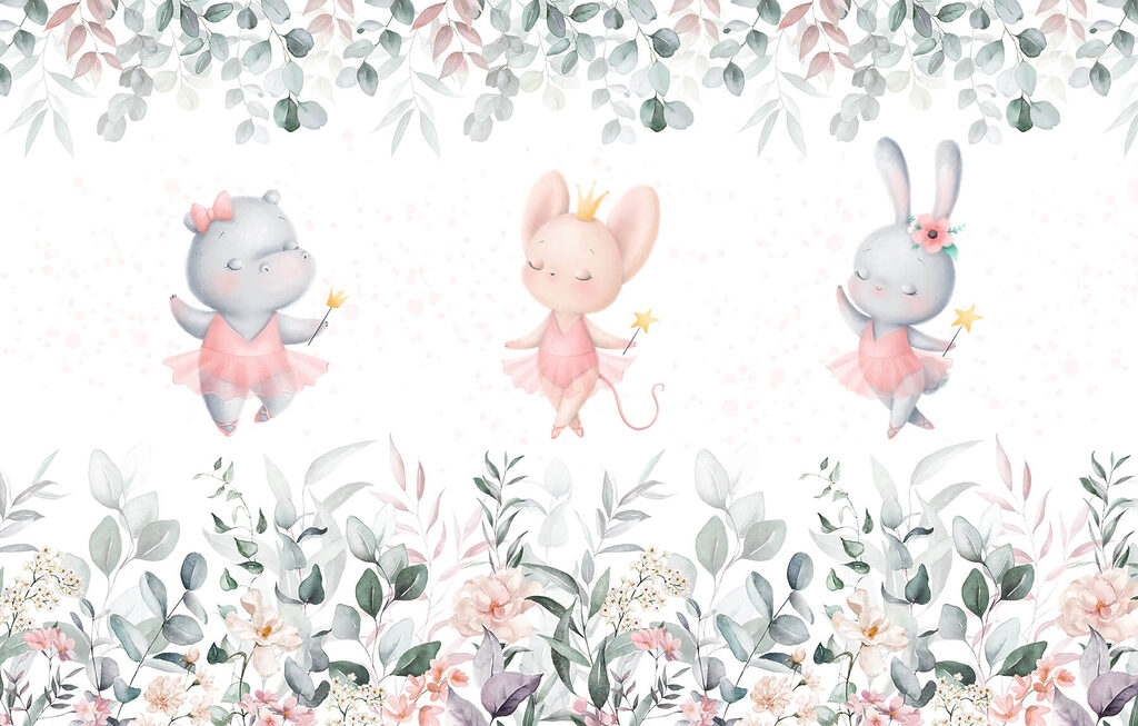 Group of animals in pink tutu skirts and flowers Group of animals in pink tutu skirts and flowers