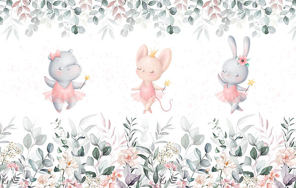 Group of animals in pink tutu skirts and flowers Group of animals in pink tutu skirts and flowers