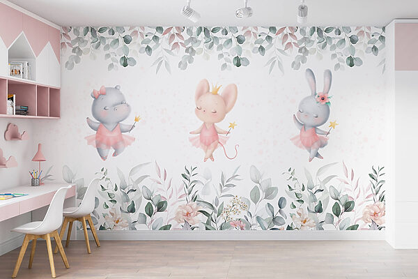 Group of animals in pink tutu skirts and flowers Group of animals in pink tutu skirts and flowers