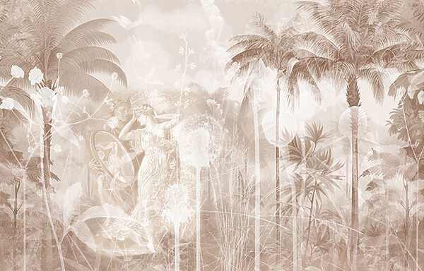 Wallpaper with a couple of women and trees Wallpaper with a couple of women and trees