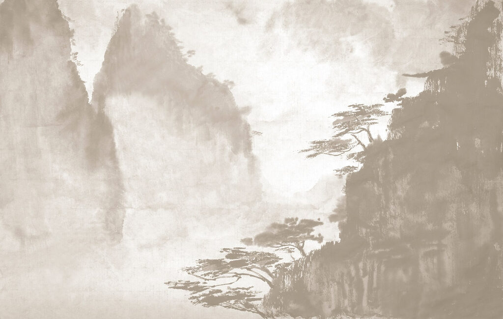 Painting of trees and mountains Painting of trees and mountains
