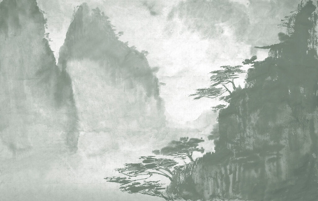 Painting of trees and mountains Painting of trees and mountains