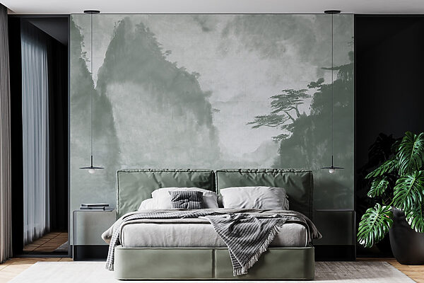 Painting of trees and mountains Painting of trees and mountains