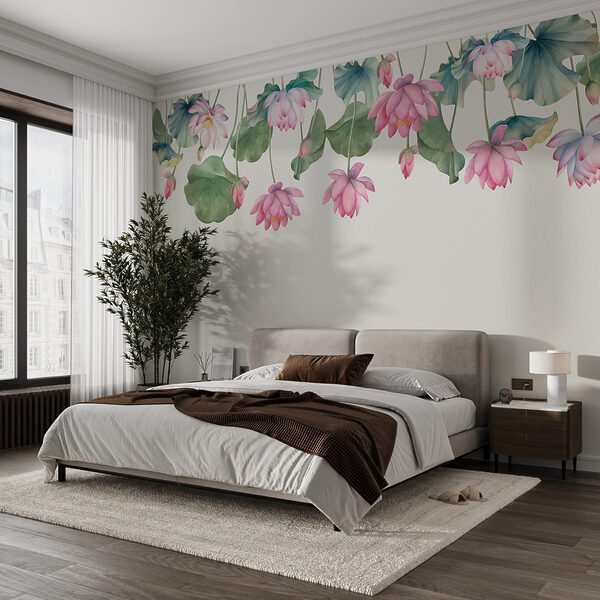 Watercolor painting of pink flowers and green leaves Watercolor painting of pink flowers and green leaves