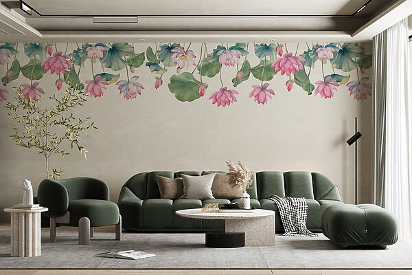 Watercolor painting of pink flowers and green leaves Watercolor painting of pink flowers and green leaves