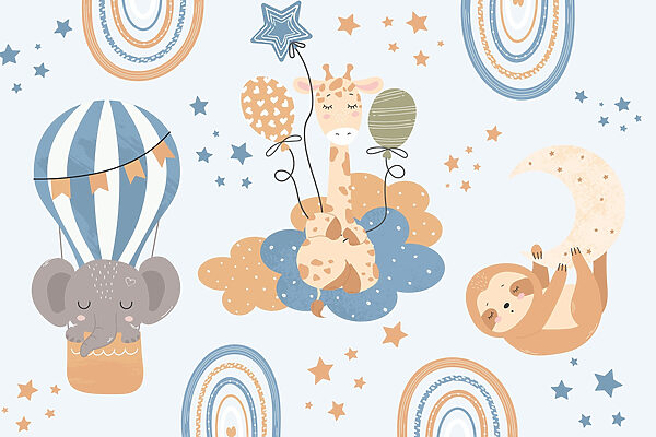 Pattern of animals on clouds and balloons Pattern of animals on clouds and balloons