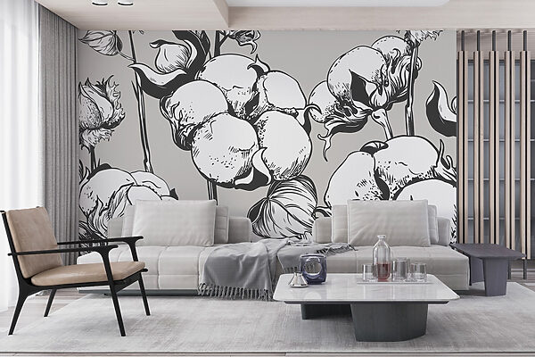 - Delicate cotton blooms in monochrome w02097v3pig774mr 600x400 - - Delicate cotton blooms in monochrome