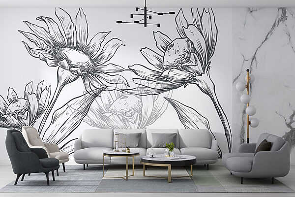 Drawing of flowers with leaves Drawing of flowers with leaves